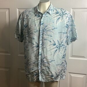 Havanera Hawaiian Men's Blue Leaf Print Shirt Linen Blend XL